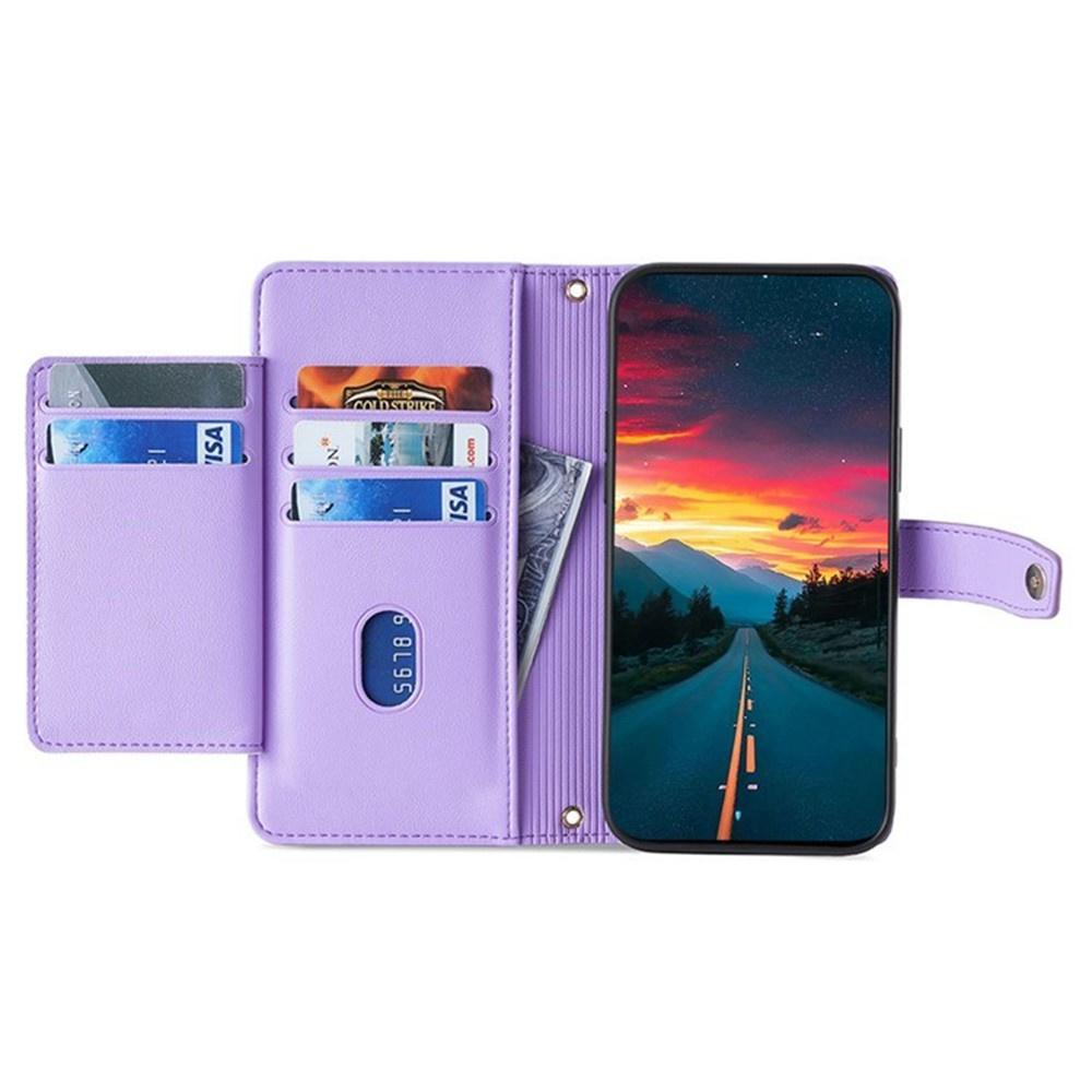 iPhone 17 Pro Flip Case, Wallet Zipper Pocket, Purple
