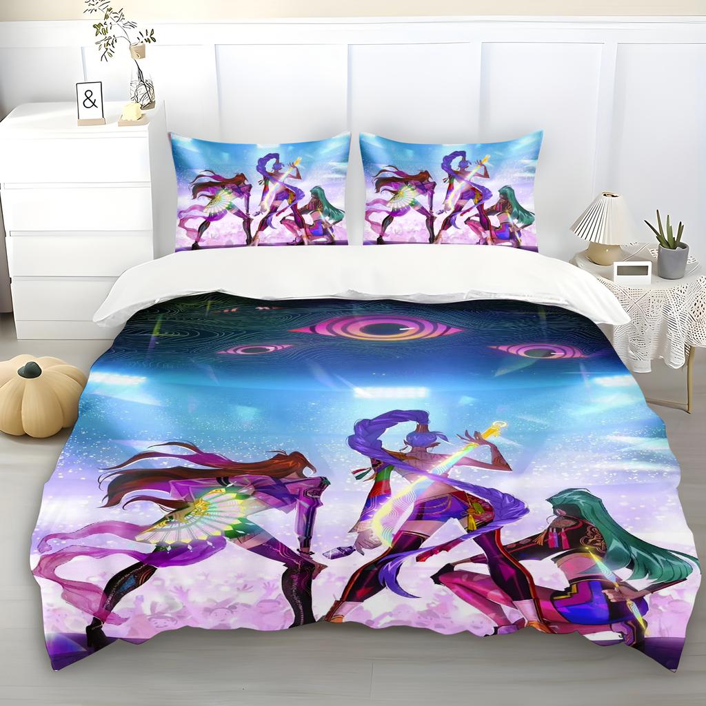 K-Pop Bedding Set Demon Hunters Themed Colorful Print Polyester Student Dormitory Bed Sheet Duvet Cover Kid Gift Home Textile