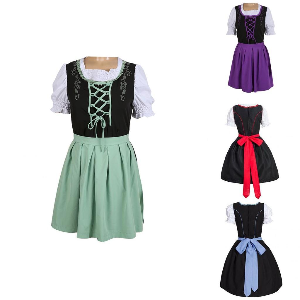 German Dirndl Dress With Middle Waist And Short Sleeves For Oktoberfest Events