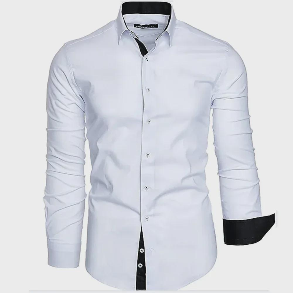 Evropská a americká pánská barevně blokovaná košile s klopami a dlouhým rukávem - velikost pro mládež L