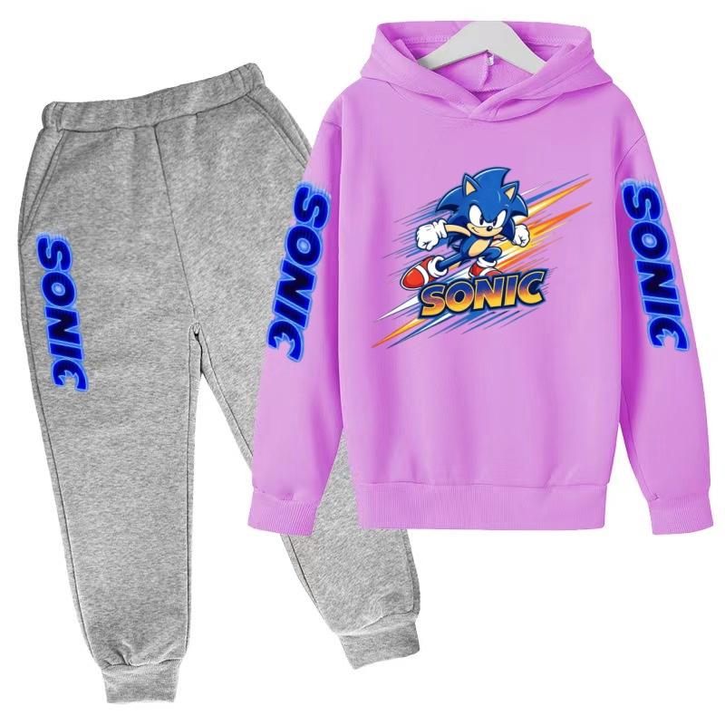 Children's Fall Winter Hooded Sweatshirts Men's Women's Styles Ages3-12cartoon Anime Cat Clothing Long-sleeved Shirt+pants Set