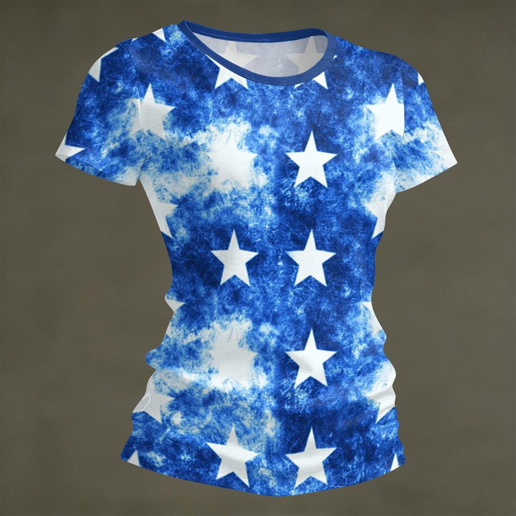Women's Fashion Round Neck Independence Day Print Short Sleeve Loose Crewneck T-Shirt Top