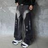 Men's Autumn American High Street RO Wind Logging Pants Washed Graffiti Jeans Wide Leg Pants