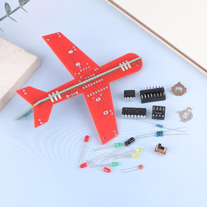1 Set Flashing Led Pcb Diy Electronic Kit Small Airplane Cd4017 Flow Lamp Welding Practice Electronic Science Assembly Kit