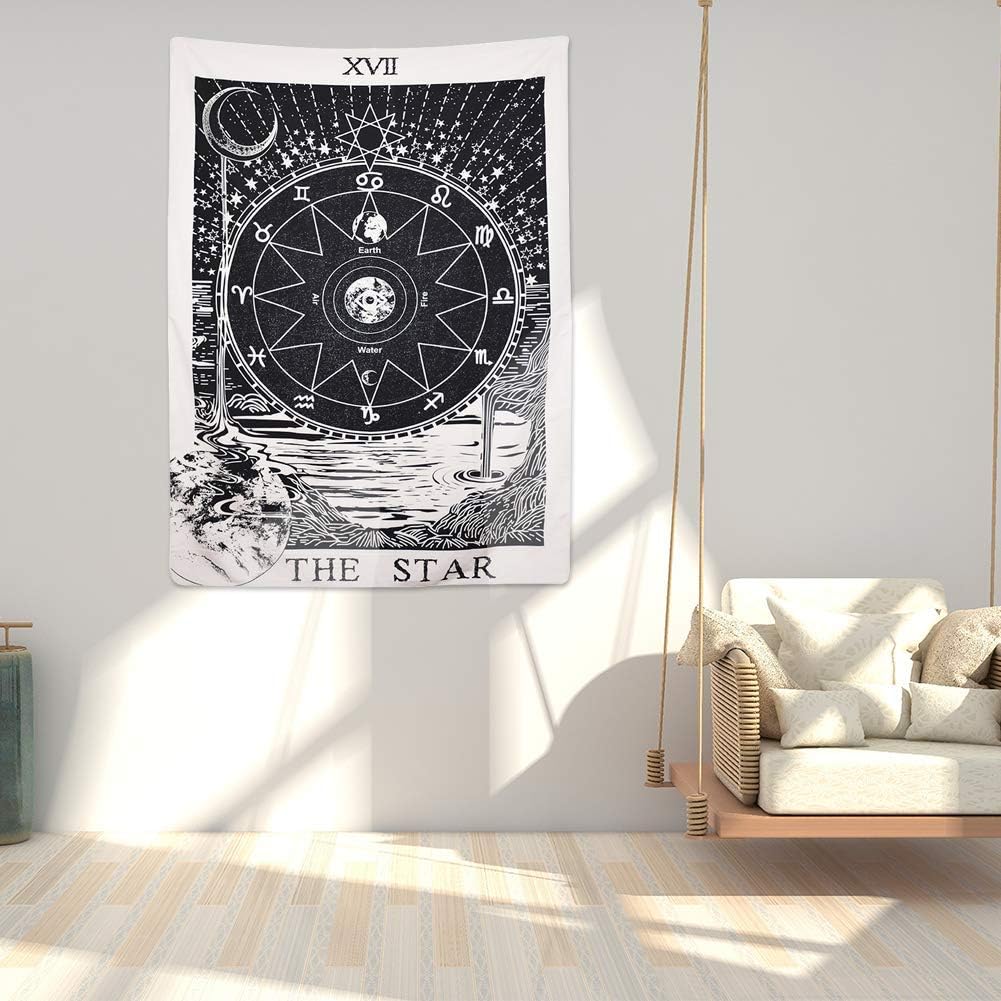 VIKAMA Sonne Tarot Wandteppich Ins-Stil Schwarz & Weiß Vintage Linienkunst Wohnzimmer & Schlafzimmer Akzentwand Dekor Heimdekoration