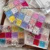 12-Grid Set of Colorful Heart Nail Art Rhinestones - Mini Ice Transparent Peach Design
