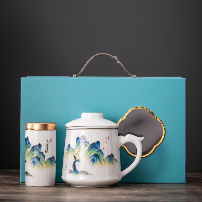 Guochao Office Cup Business Banking Company Festival Activities Gift Set Creative Design Ceramic Water Cup Souvenir