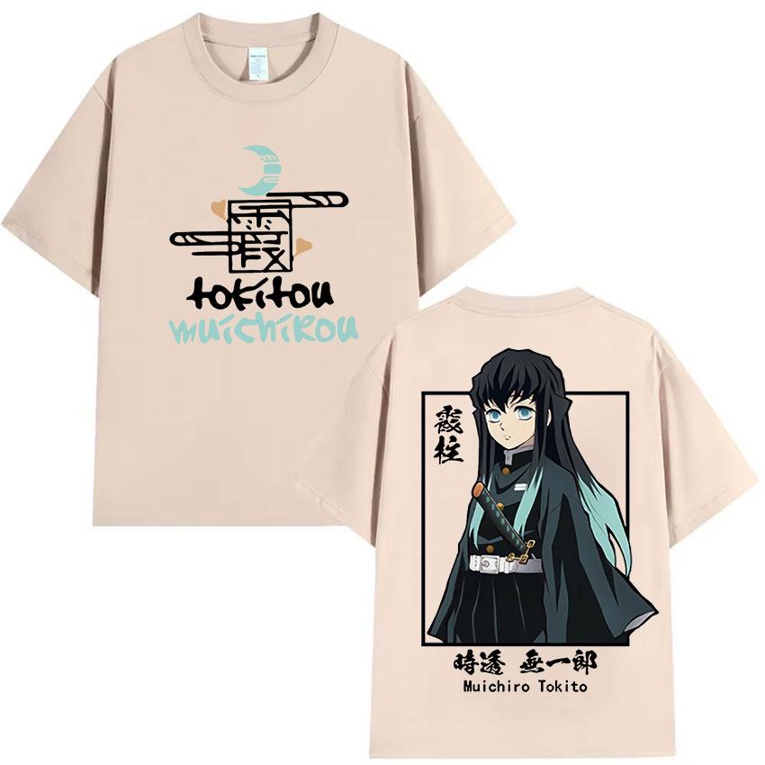 Anime Muichiro Tokito Vintage Graphic Tee Shirt Mens Women Clothing Fashion Oversized T-Shirts Gothic High Street Cotton T-Shirt