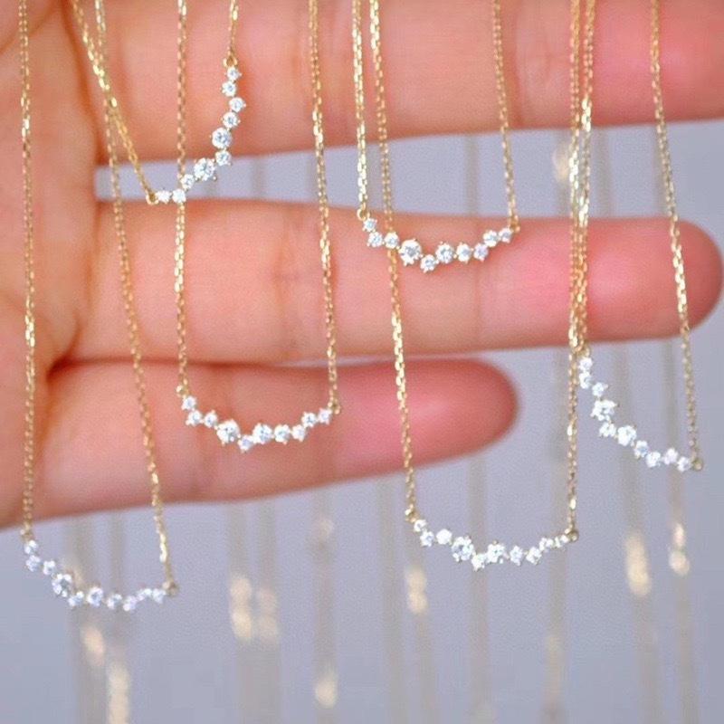 925 Silver 18k Gold Plated Necklace Moon Sparkling Zircon Clavicle Choker for Women Wedding Fine Jewelry Collares