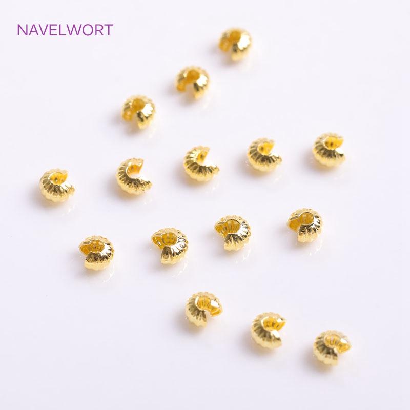 18K Gold Plated Offene Quetschperlenkappen Messing Gestreifte Quetsch-Endperlen Stopper DIY Handgemachtes Bastelzubehör Für Schmuck