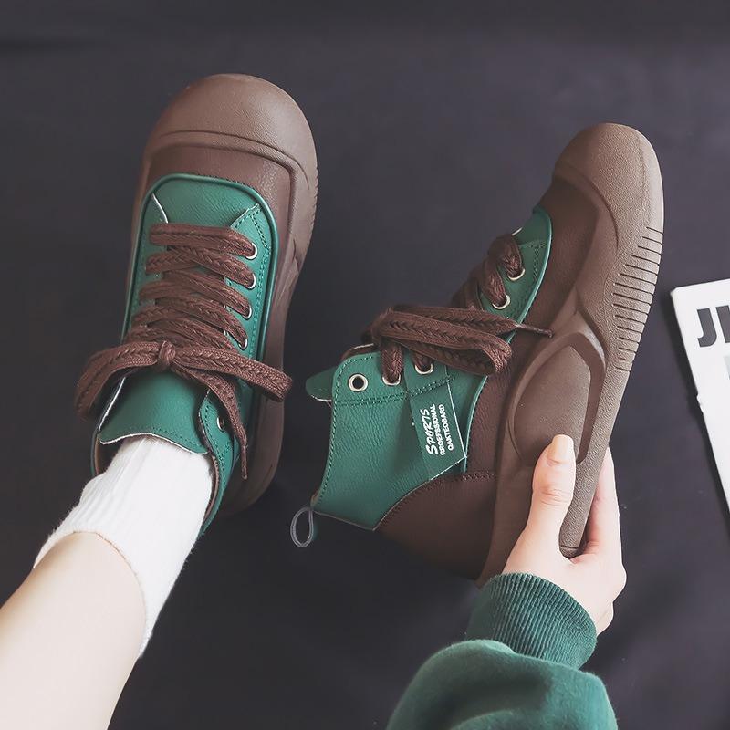 Korte støvletter damesko høye sko vår ny allsidig kvinnelige studenter tykk såle sko fritid brødsko dame