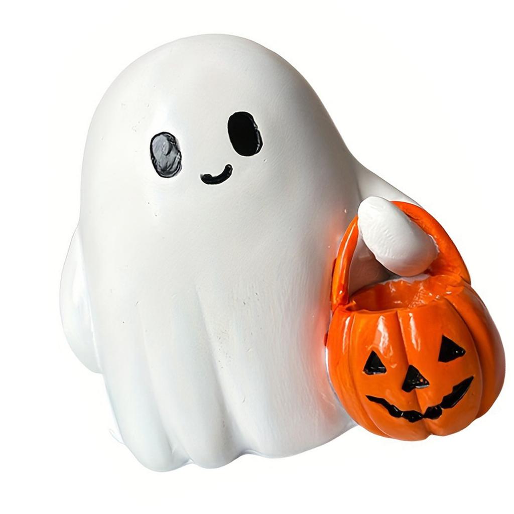 Halloween Glowing Ghost Decor LED Light Up Resin Figurine Battery Powered Tabletop Ornament For Home Party Decoration