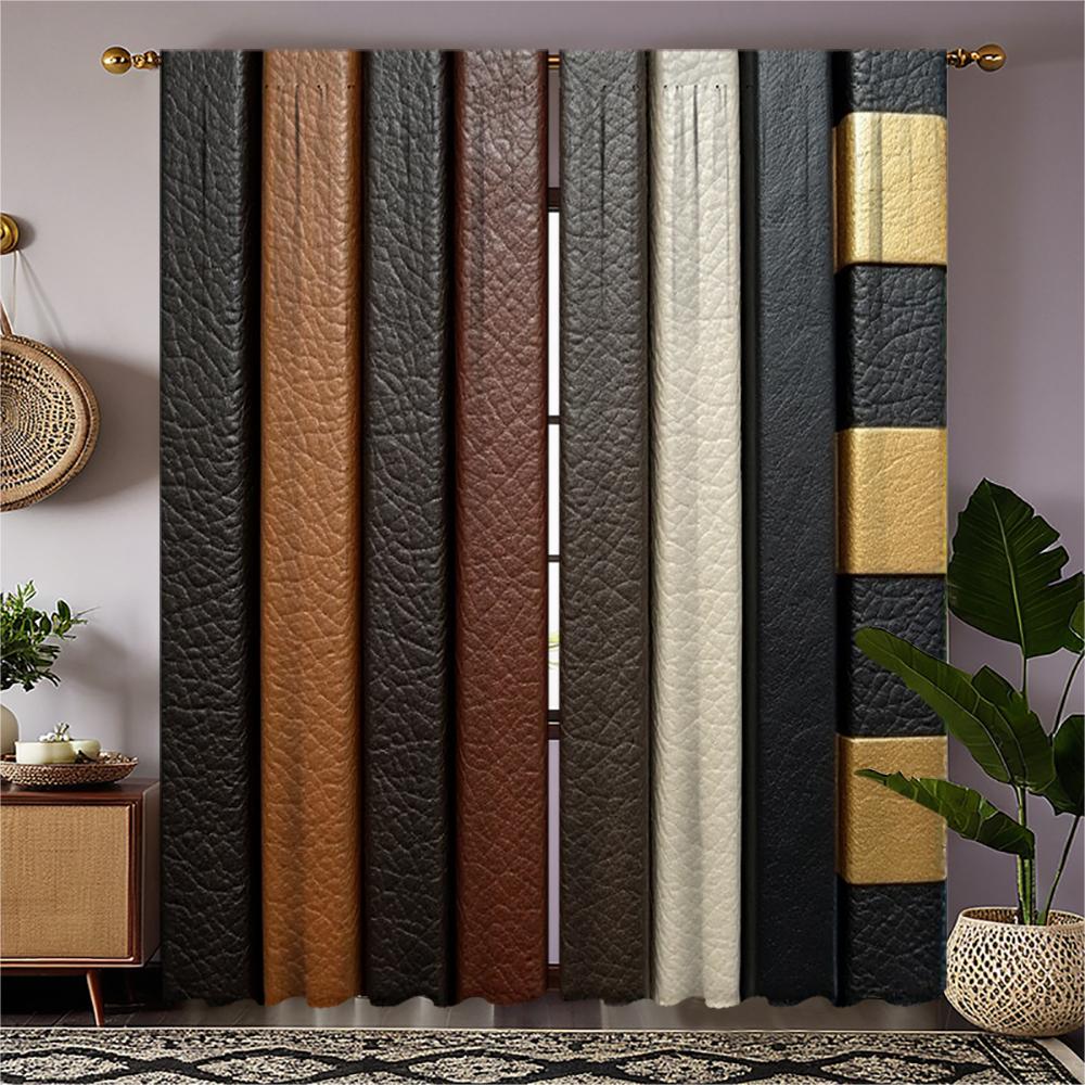 

Piece Set High Definition Digital Printed Curtainleather Textured Pole Curtain Brown Black Beige Gold Elementshome Dec Curtains Made Of Polyester W100*H70(CM)-Rod Pocket&2PCS