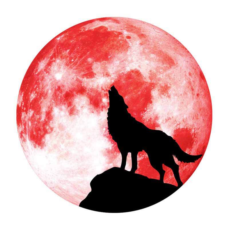 Kreativní měsíční samolepka na zeď svítící ve tmě Halloweenská dekorace Fluorescenční zářící vlk Samolepicí nástěnná nálepka