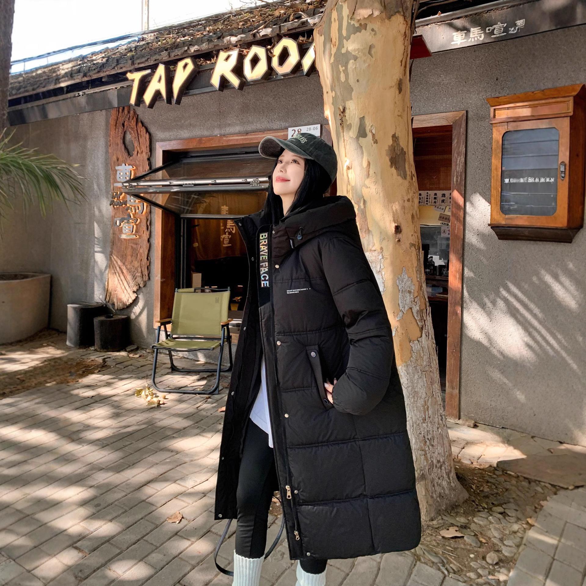 

Long over-knee hooded down cotton-padded jacket for women s winter new loose cotton-padded jacket thickened warm cotton-padded jacket M чорний