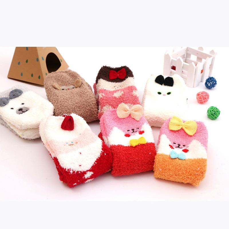 Winter Coral Fleece Cartoon Circle Socks for Ladies - Christmas Homewear Socks with Thick Padding - Christmas Limited Edition