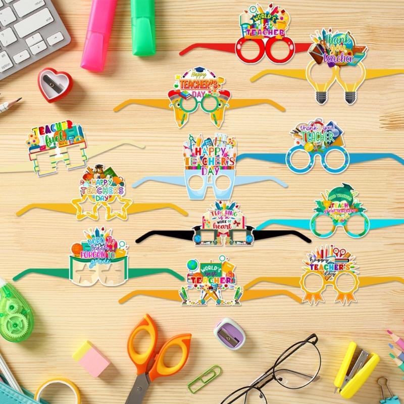 Set of 12 Teacher Appreciation Paper Eyeglasses Fun Teacher Eyewear for Fun and Festival Photo Booth Decorations