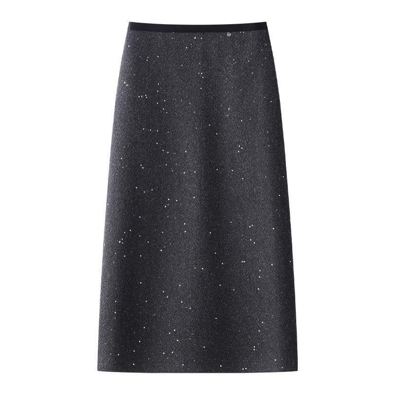 

Gray Wool Blend High-Waist Midi Skirt for Women - Autumn/Winter 2024 S
