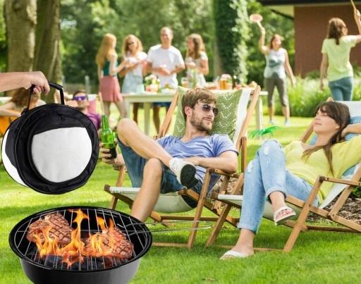Grill Ogrodowy Mały Przenośny Węglowy Turystyczny Bbq Z Rusztem Torba