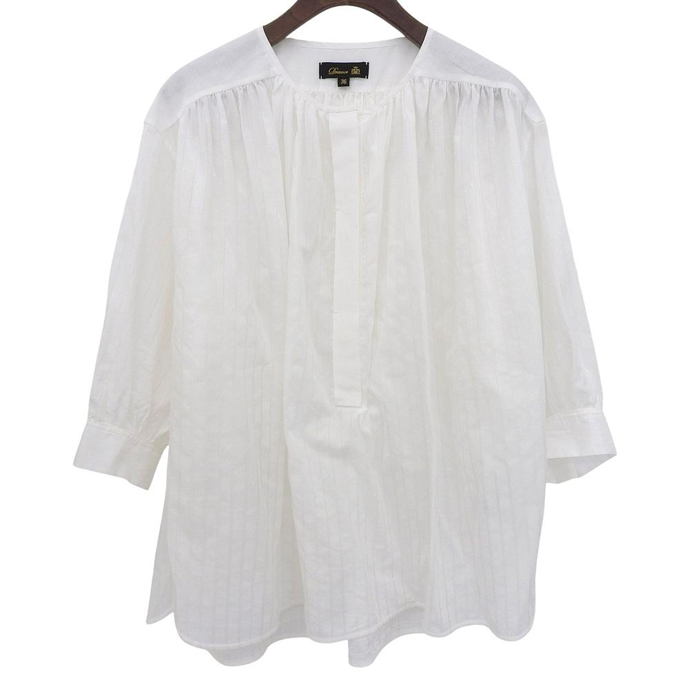 DRAWER Beautiful Cotton Silk Striped Blouse Top for Women, White, Size 36 Tops 36 whiteUsed