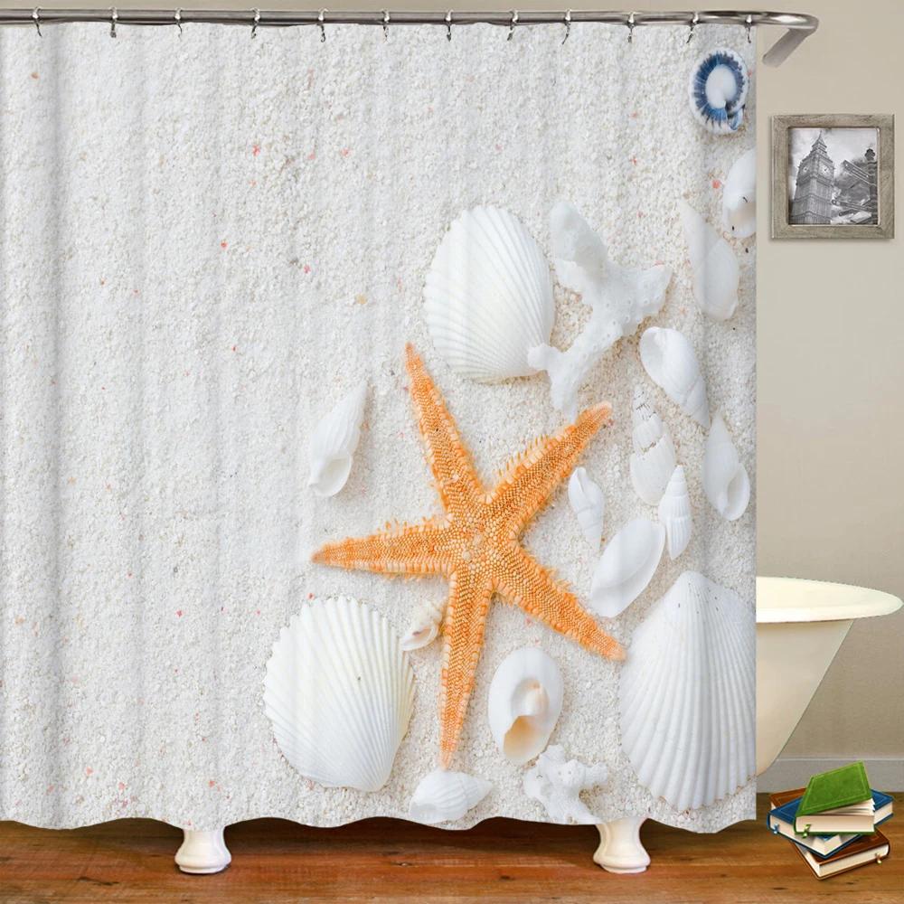 Seaside Scenic Beach Shells Shower Curtains Bathroom Curtain Frabic Waterproof Polyester Bath Curtains for Bathroom 180x180cm