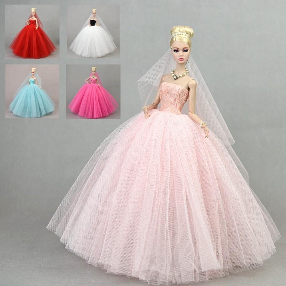With Veil Doll Wedding Dress Solid Color Doll Bridal Clothes Doll Dress Costume 1/6 BJD Doll