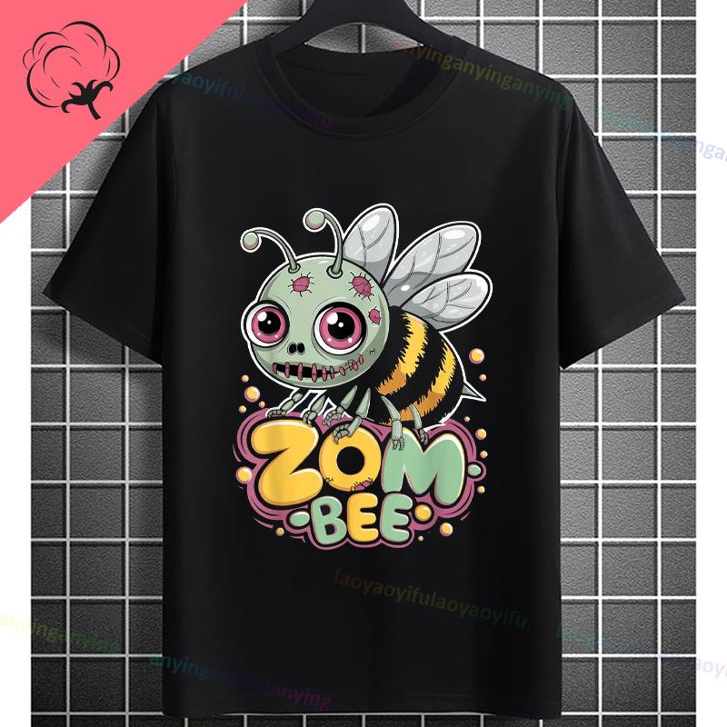 UnisexS Zombie Bee Apocalypse Graphic TShirt with Creepy Undead Horror Design Black Pure Cotton Shortsleeve Tee Outdoor Clothing