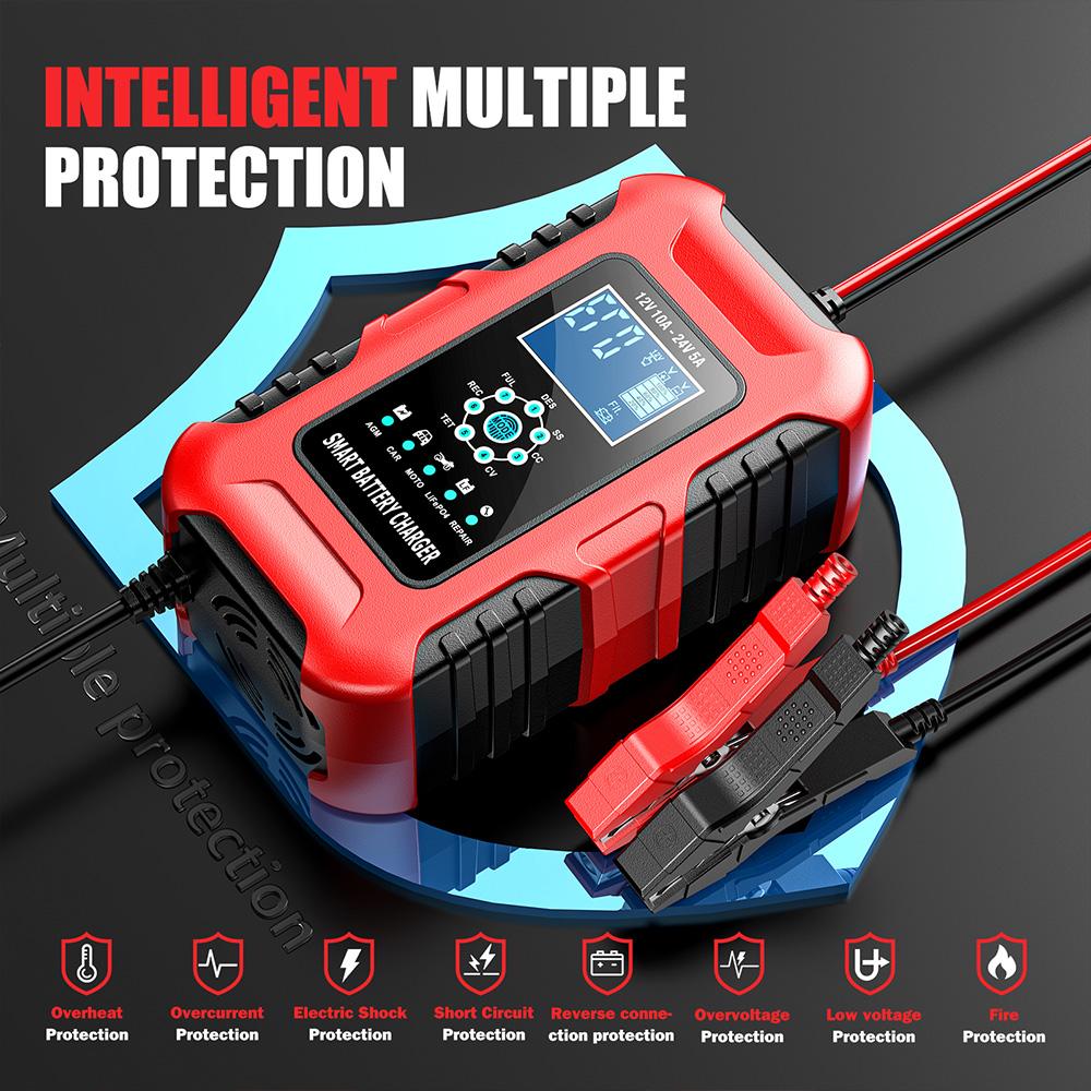 12V/10A  24V/5A Car Battery Chargers Full Automatic AGM Wet Smart Battery Chargers Maintainer Portable Battery Chargers