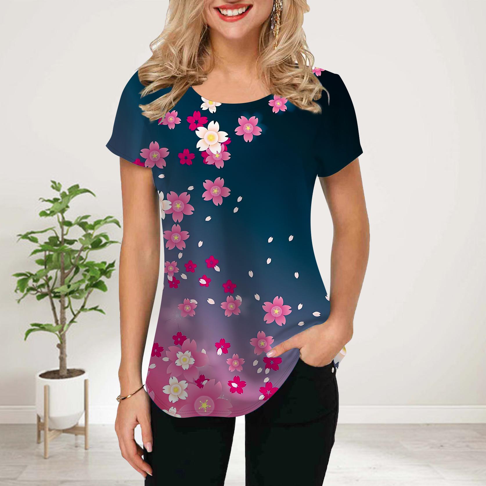 

Женская летняя футболка с розовым принтом в виде цветка и кристалла, футболки с коротким рукавом, повседневные топы с принтом 8XL розовый