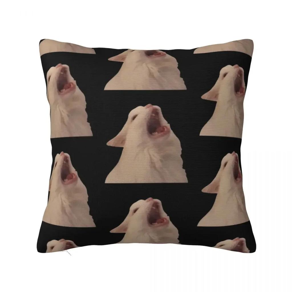 White Cat Screaming Meme Pillow Case Cushion Covers  Zipper Decorative Pillowcase for Sofa