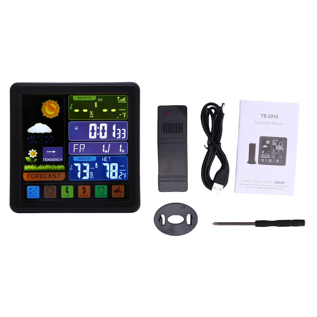 Cordless Weather Station Color Touchscreen Weather Clock Thermometer Hygrometer with Remote Sensor Temperature Humidity Meter