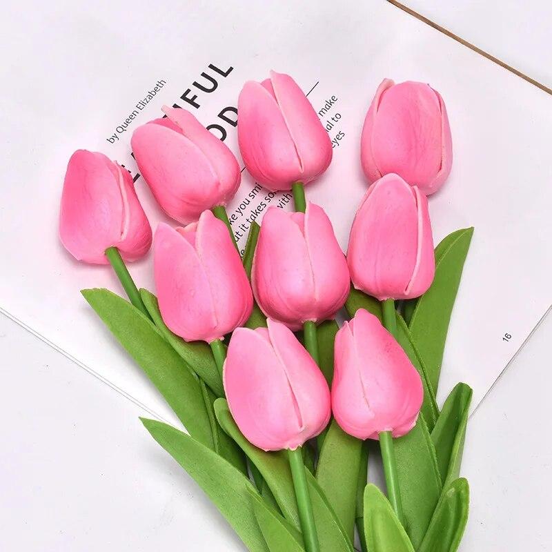 10 stücke Rosa PU Tulpe Simulation Touch Tulpe Hause Dekoration Dekoration Dekoration Dekoration Hochzeit Fotografie Requisiten Künstliche