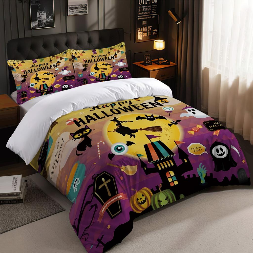 3 st Halloween Slott Spöke Tryckt Kärnlös Täcke Set Flera Storlekar Sovrum Sovsal Sängkläder Dekoration Mjuk Maskintvättbar
