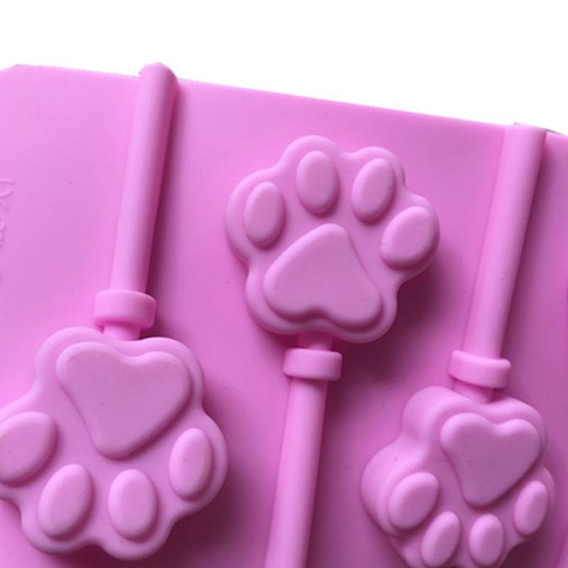 6 Holes 3D Cat Dog Paw Shape Silicone Lollipop Mold Diy Chocolate Soap Forms Baking Mould Pastry Bakeware Tools