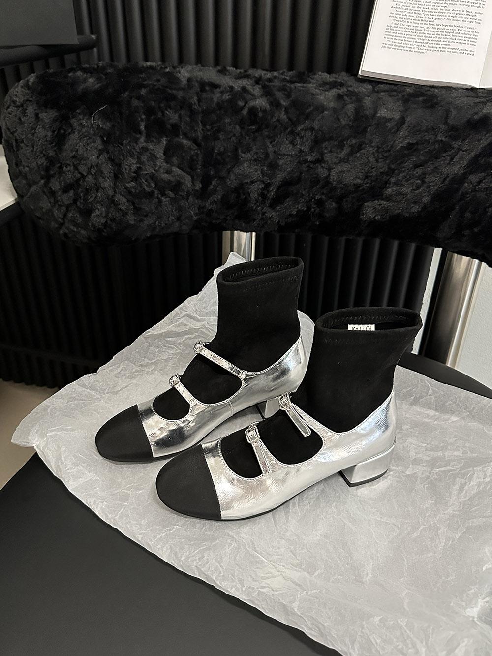 мода Черный Золотой Серебряный Модные женские ботильоны Носки Эластичные туфли Плоские — фото 9