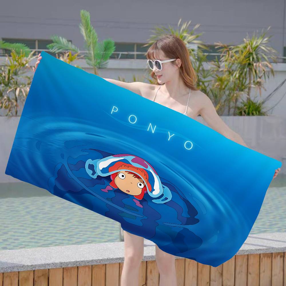 Japanese Cute P-Ponyo Movie on The Cliff Microfiber Blanket Quick Drying Beach Oversized Super Absorbent Pool Towel Blanket
