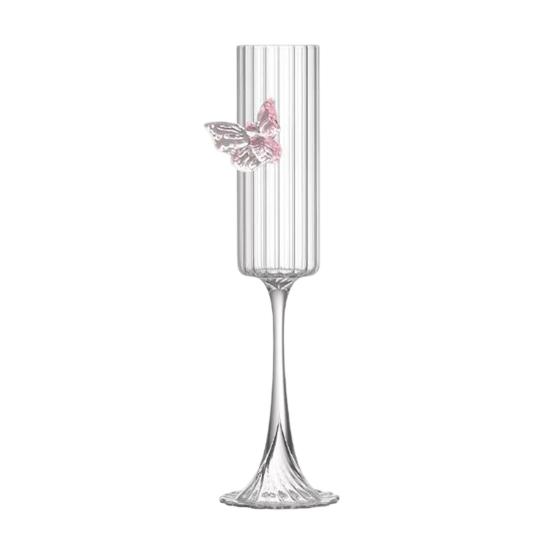 Yousheng Wine Glass Champagne Flutes with 3D Pink Butterfly Decoration Faux Crystal Glass Wedding Party Anniversary Wine Glasses