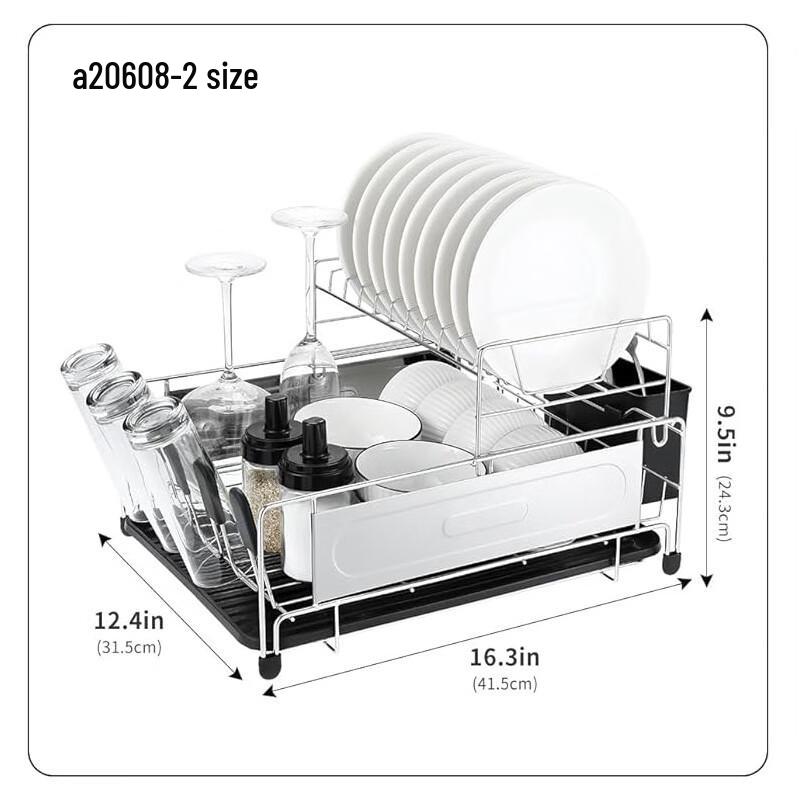 Stainless Steel Double Layer Dish Drying Rack with Pull-out Tray