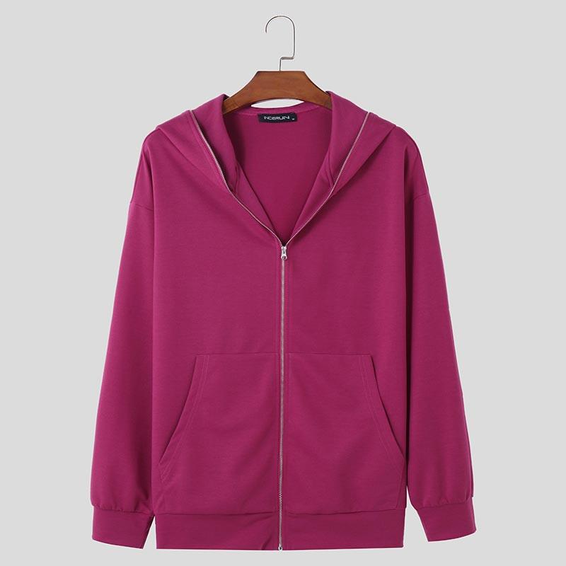 

INCERUN Мужские осенние толстовки с капюшоном на молнии с длинным рукавом, повседневные толстовки 2XL ярко-розовый