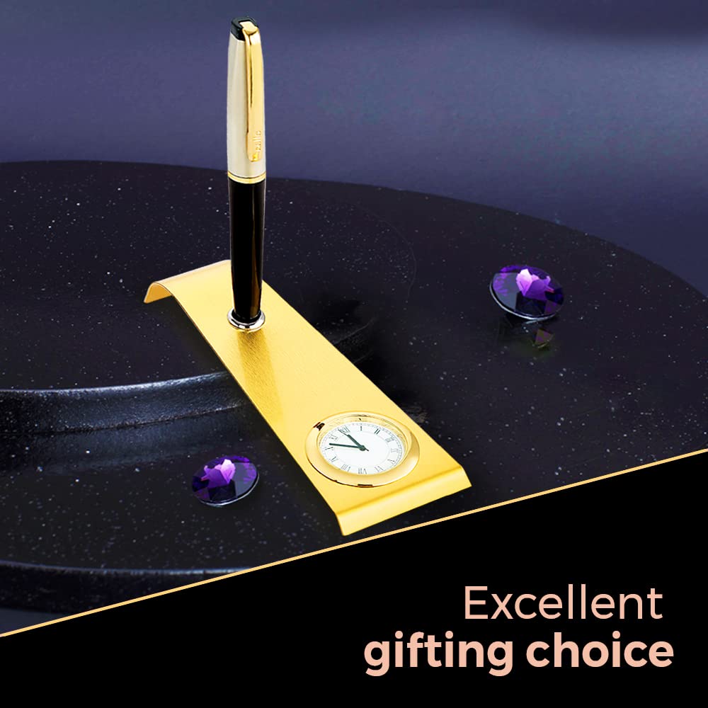 Cello Signature Rakshabandhan Gift Set with 1 Blue Ink Ball Pen & Golden Table Clock for Office & Home