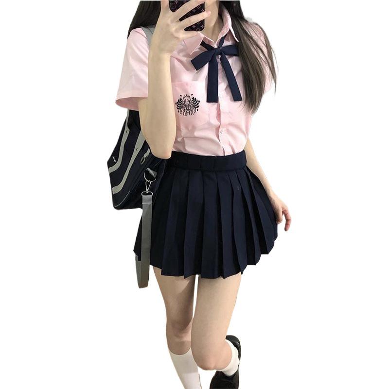 Women's Pink Japanese College Style Short Sleeve Shirt