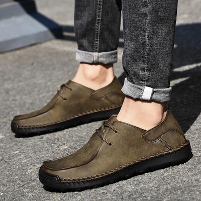 Fashion Brand Plus Hand Sewn Men Casual Shoes Flat and Comfortable Soft Outdoor Walking Shoes Fashionable Men's Business Leather Loafers