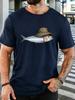 Unisexs Navy Crew Neck Tee Funny Fisherunisex Hat Silver Fish Graphic Print Loose Summer Street Daily Basic Short Sleeve Casual Top