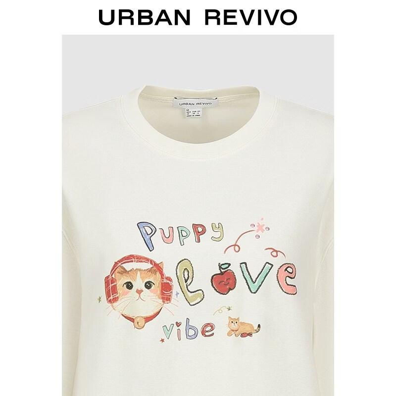 UR 2026 Women's Playful Cat Letter Print Long Sleeve T-shirt