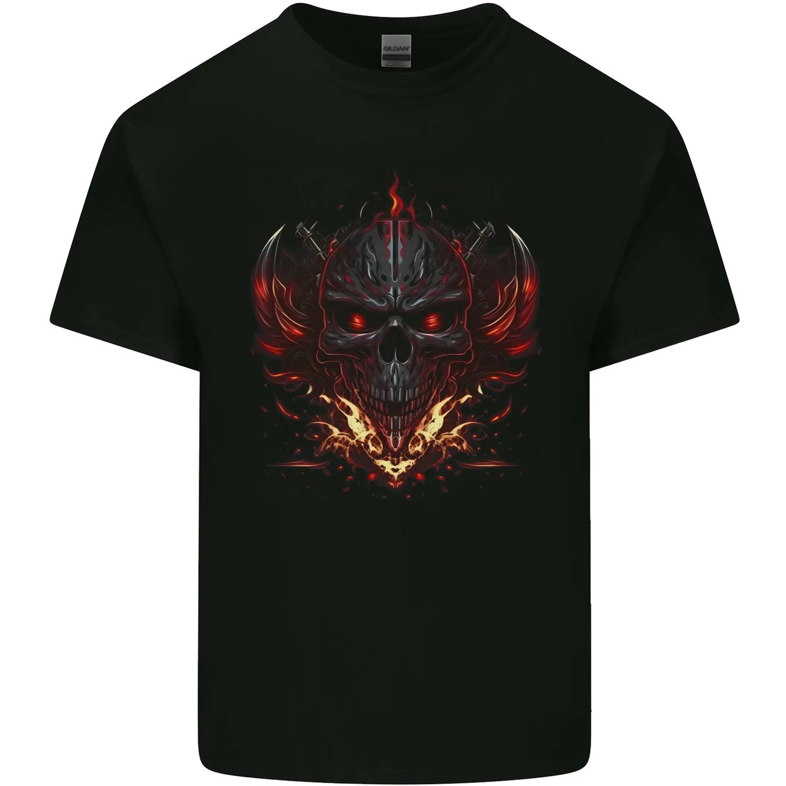 An Evil Flame Skull Biker Fantasy Heavy Metal Kids T-Shirt Childrens S
