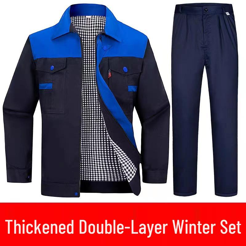 Herrars slitstarka arbetsklädesset: Långärmad svets- och bilreparationsdräkt med färgblockerade axlar för vår och höst