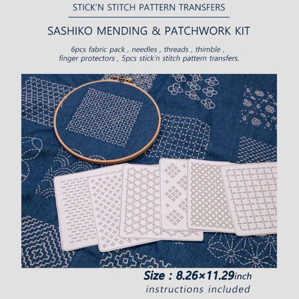 Water Soluble Sashiko Embroidery Beginner Set With Thread And Needles Soft Hand Embroidery Sashiko Kit With Finger Thimble