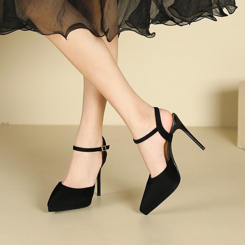 8-1 pointed thin heel black high heels women's summer new bag head hollow waterproof table high heel single shoes