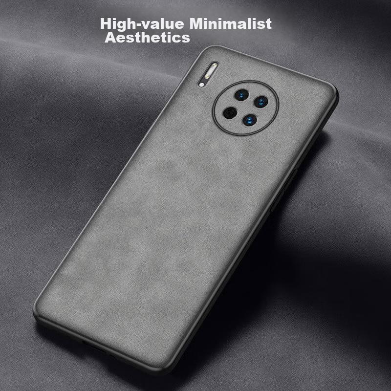 POZZO Phone Case for Huawei Mate 30, Shockproof Full Lens Protection Soft, Simple Luxury Outer Case, Leather Covern, Black