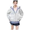 ICH MODE Women's Colorblock Loose Hooded Sweatshirt Jacket